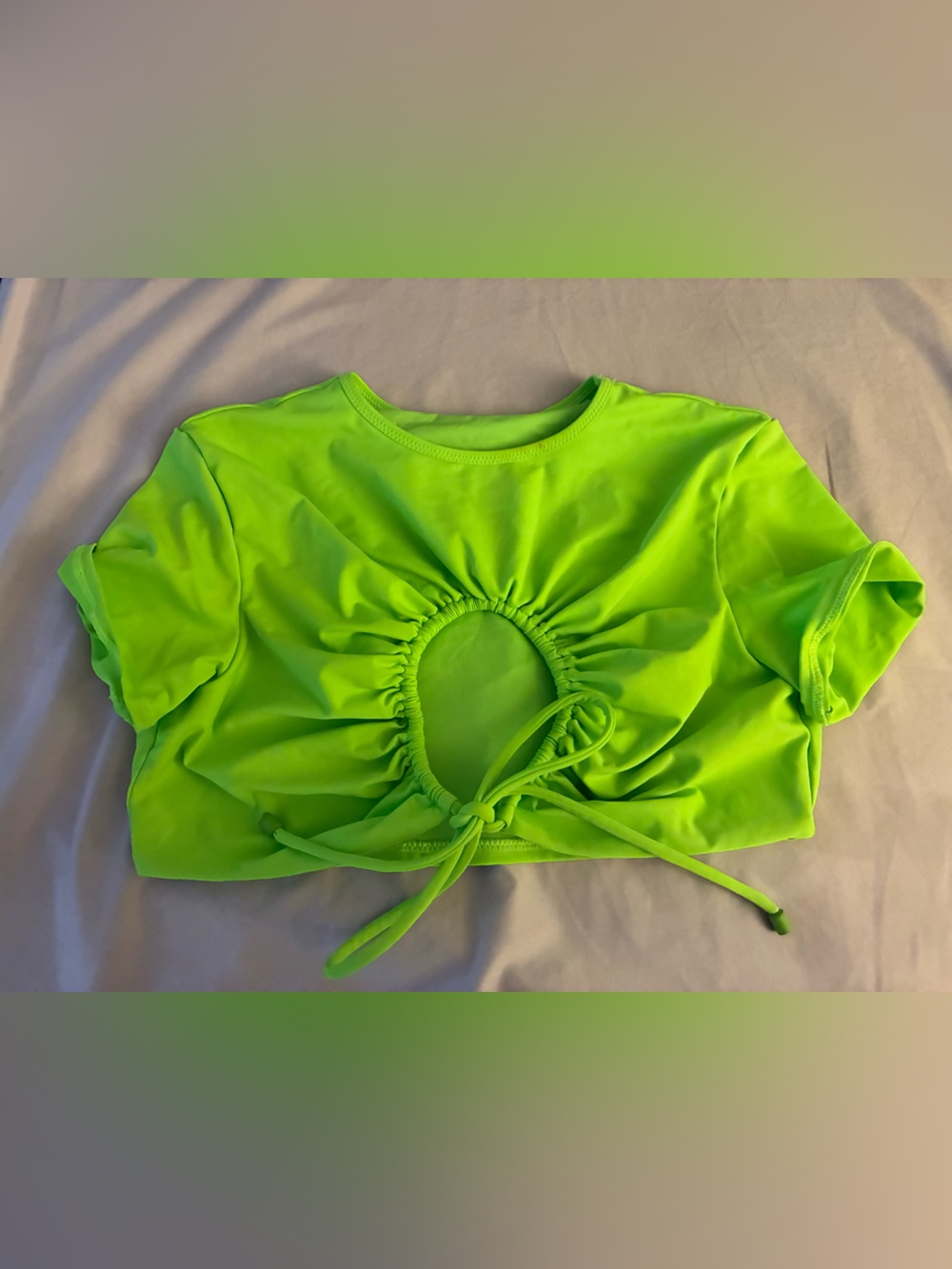 SKIMS Kids Neon Green One-Piece Swimsuit with Side Cutout and Tie